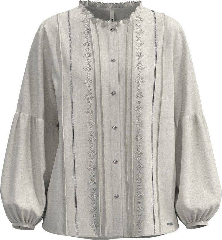 Pepe Jeans - Galena - Blouse - Wit - Lange Pofmouwen, Ronde Hals, Knoopsluiting