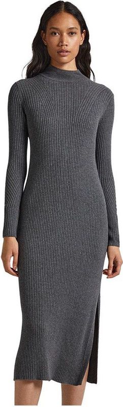 Pepe Jeans - Geribde Midi-Jurk - Grijs - Katoen - Lange Mouwen
