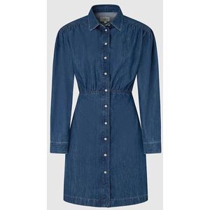 Pepe Jeans - PL953449 Julie - Midi-jurk - Blauw - Casual - Katoen - Denim - Lange Mouwen