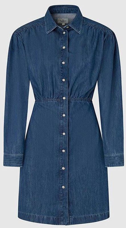 Pepe Jeans - PL953449 Julie - Midi-jurk - Blauw - Casual - Katoen - Denim - Lange Mouwen