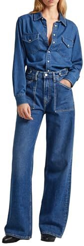 Jeans - Effen - Wide Leg - High Waist - Lang/maxi - Heavy Washed