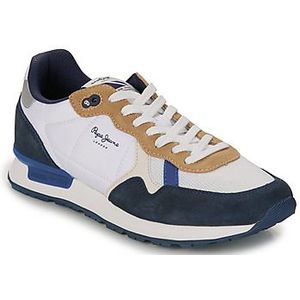 Pepe Jeansvoor mannen. PMS40006 Brit Mix Leren Sneakers marine (45), Leer, Plat, Veters, Casual, Marineblauw