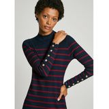 Pepe Jeans - Dames Midi Jurk - Veelkleurig - Geribbeld Gebreid - Knoopdetail