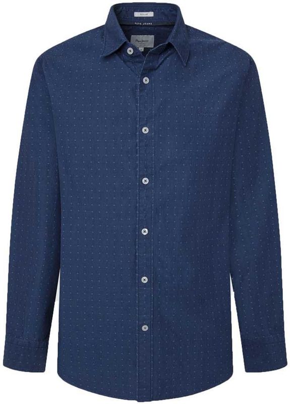 Pepe Jeans - PM308715 - Overhemd - Marineblauw - Katoen - Lange Mouwen - Dobby Katoen