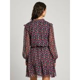 Pepe Jeans - Dames Jurk - Veelkleurig - Polyester - Bloemenprint met Transparante Mouwen