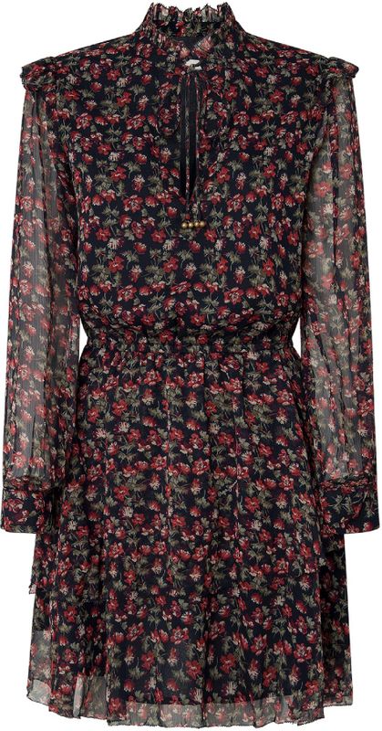 Pepe Jeans - Dames Jurk - Veelkleurig - Polyester - Bloemenprint met Transparante Mouwen