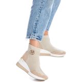 Xti - 14146702 - Enkellaarsjes - Beige - Wig van 7 cm - Casual