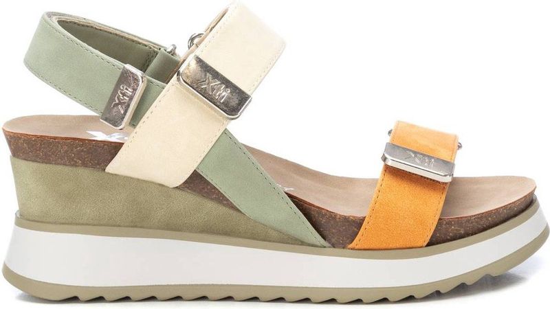 XTI - Damessandalen - Groen - Huidachtig Materiaal - Klittenbandsluiting