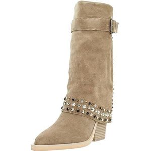 Alma en penavoor vrouwen. I23437 Beige leren laarzen met studs en gespen (38), Leer, Bruin, 8 tot 10 cm, Geen, Casual