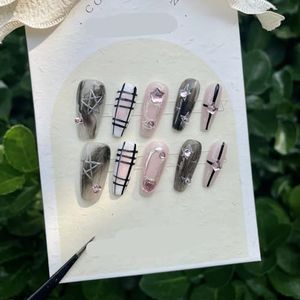 Handgemaakte Millennium Spicy Girl Sweet Cool Explosive Flash White Nail Beauty Afneembare Lui Dragende Nagel Herbruikbare (Maat: M)