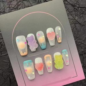 Handgemaakte nagel met nieuwe schattige Sugar Bear Nail Beauty Valse nagelpatch, afneembaar en herbruikbaar (Size : XS)