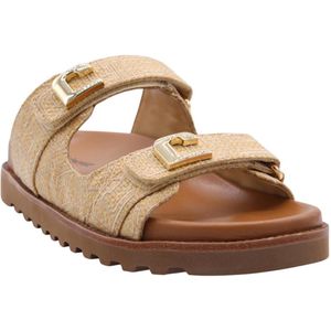 Lola Cruz - Zilver Slippers - Beige - Leer - Slip-on Design - Open Teen