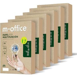 M-Office Gerecycled Papier DIN A4 80g - 6 Verpakkingen Met 250 Vellen, 100% Gerecycled Voor Kopieerapparaten en Printers (1500 Vellen)