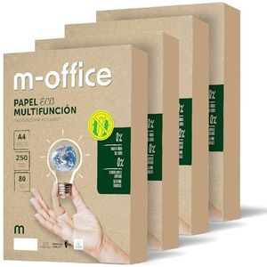 M-Office Gerecycled Papier DIN A4 80g - 4 Verpakkingen Met 250 Vellen, 100% Gerecycled Voor Kopieerapparaten en Printers (1000 Vellen)