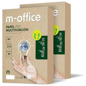 papier DIN A4, 80 g, gerecycled papier voor kopieerapparaten en printers, 2 verpakkingen van 500 vellen A4, m-office