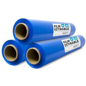 3 stuks blauwe plastic folie voor verhuisdozen, meubel- en verzendbescherming, afmetingen 50 cm x 200 m rekbaar · m-office (blauw, 3 stuks)