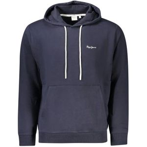 Pepe Jeans, Sweatshirts & Hoodies, Heren, Blauw, S, Katoen, Blauwe Katoenen Trui met Geribbelde Zoom