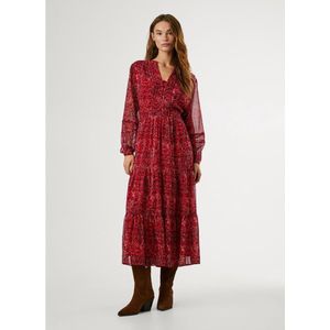 Pepe Jeans - PL9537703 Miley - Jurk - Rood - Casual - Polyester - Lange Mouwen