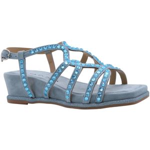 Alma EN Pena - Dames Muiltjes - Blauw - Leer - Strass-Beugel en Ronde Teen