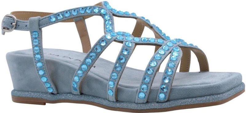 Alma EN Pena - Dames Muiltjes - Blauw - Leer - Strass-Beugel en Ronde Teen