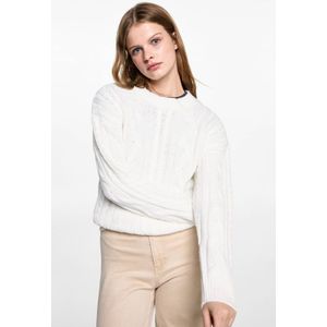 MANGO TEEN gebreide trui wit met kabels