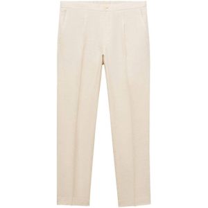 Mango - Salerno - Pantalon - Lichtbeige - Slim-fit - 100% Linnen