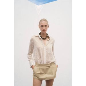 Mango - Blouse - Ecru - Lange Mouwen - Klassieke Kraag