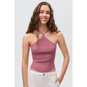 MANGO TEEN haltertop oudroze rib gebreid