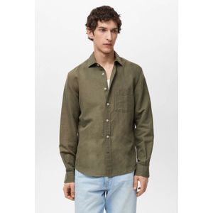 Mango Man - Overhemd - Kaki - Linnen - Regular Fit