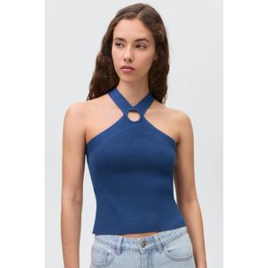 MANGO TEEN haltertop blauw rib gebreid