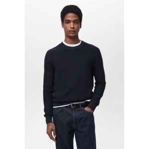 Mango Man trui met ingebreid patroon donkerblauw