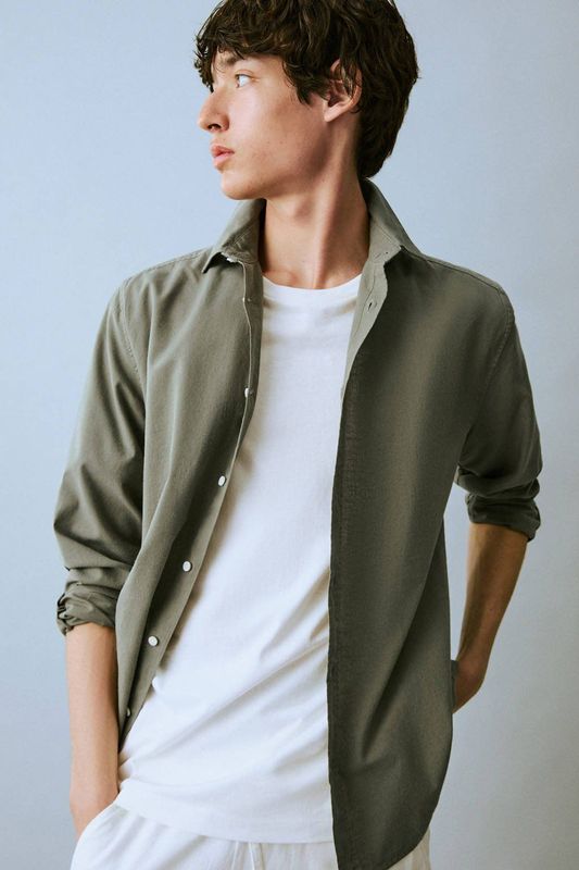 MANGO - Overhemd - Kaki - Katoen