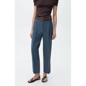 Mango - Linnen Straight High Waist Pantalon - Blauw
