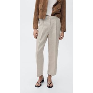 Mango - Linnen Straight Regular Waist Pantalon - Beige - Cropped Lengte