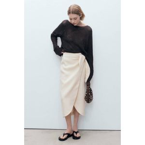 Mango - Wikkelrok - Ecru - Linnen