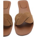 MANGO TEEN - Leren Slippers - Lichtbruin - Leer