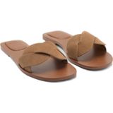 MANGO TEEN - Leren Slippers - Lichtbruin - Leer