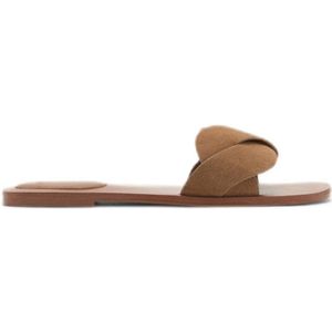 MANGO TEEN - Leren Slippers - Lichtbruin - Leer