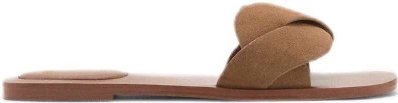 MANGO TEEN - Leren Slippers - Lichtbruin - Leer