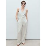 MANGO Bandplooibroek 'BALI'  beige / nachtblauw