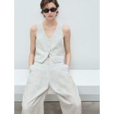 Mango - Wide Leg High Waist Broek - Ecru