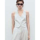 MANGO - Bali - Gilet - Ecru - Blauw