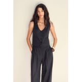 Mango - Gilet - Donkerblauw - Mouwloos - V-hals - Katoen en Linnen