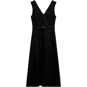 Mango - Zomerjurk - Zwart - Linnen - Mouwloos met V-hals