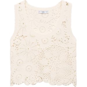 Mango - Top - Ecru - Gehaakt Ontwerp - Katoen