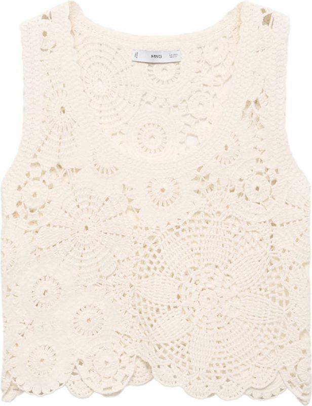 Mango - Top - Ecru - Gehaakt Ontwerp - Katoen