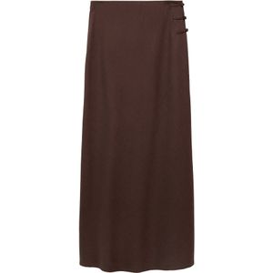 Mango - Midi Rok - Donkerbruin - Linnen