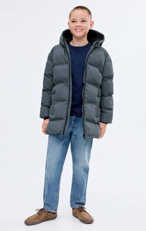 Mango Kids - Gewatteerde Jas - Grijsblauw - Met Capuchon