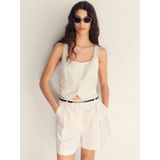 MANGO - Bandplooibroek - Wit - Regular Fit - Kort