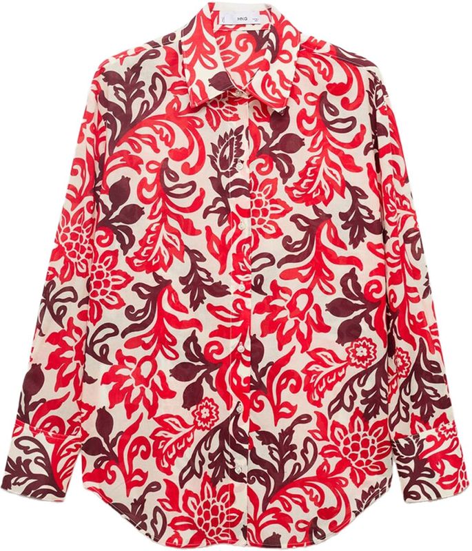 MANGO - Blouse 'JULIA' - Chocoladebruin - Lange Mouw - Bloemenprint